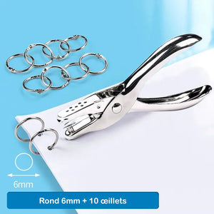 Pince perforatrice œillet atteignant le centre d'une feuille