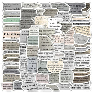 Autocollants citations pour scrapbooking : fragments de texte sépia et gris pour carnets créatifs et collage