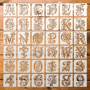 Pochoir alphabet floral lot 36 planches monogramme orné, lettres ornées chiffres décorés feuillage