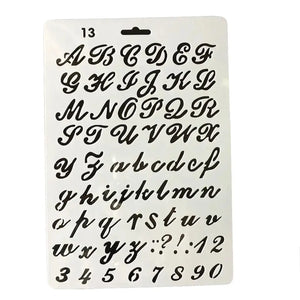 Pochoir alphabet grand format écriture cursive italique élégante, majuscules minuscules
