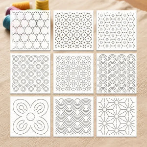 Pochoir Broderie neuf motifs géométriques Sashiko