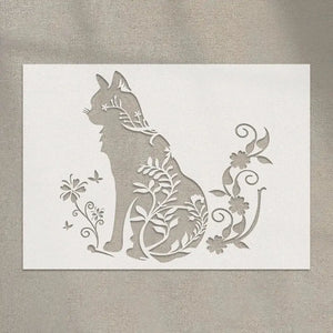 Pochoir Chat Fleur vue détaillée du motif découpé