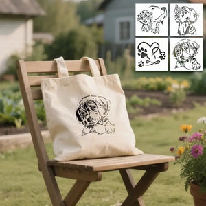 Pochoir Chien Mignon en silhouette noire sur sac en toile
