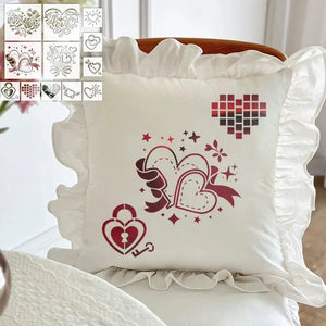 Pochoir Cœur Saint Valentin rouge sur housse coussin