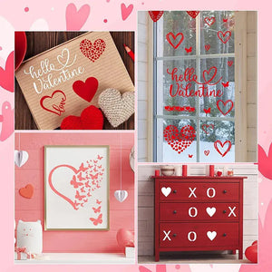 Pochoir coeur inspirations Valentin : Hello Valentine sur fenêtre, papillons et commode XOXO