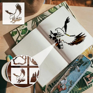Pochoir Faune aigle utilisé dans un carnet de scrapbooking
