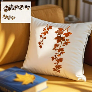 Pochoir Feuillage automnal orange sur housse de coussin