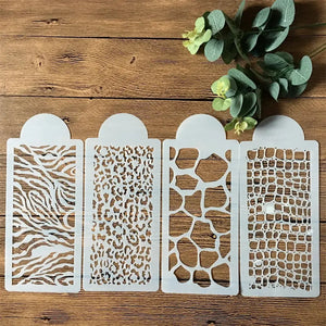 Planche de quatre pochoirs textures animales pour fond de scrapbooking
