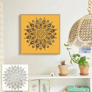 Pochoir Gyroscope sur toile jaune pour décoration intérieure