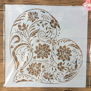 Pochoir grand mandala cœur floral fleurs de lotus pour scrapbooking romantique