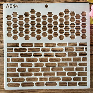 Double pochoir nid d'abeilles et briques pour fond architectural de scrapbooking