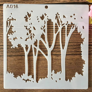 Pochoir arbres en forêt branches élancées pour fond paysage de scrapbooking