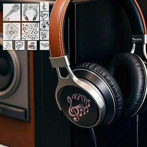 Pochoir Note de Musique rose sur écouteurs audio