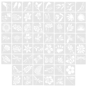 Pochoir oiseau floral lot 64 planches blanches : oiseaux fleurs feuillages bourdons et papillons