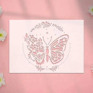 Pochoir Papillon Fleur vue détaillée du motif découpé
