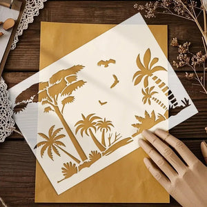 Pochoir Tropical palmiers et oiseaux pour scrapbooking