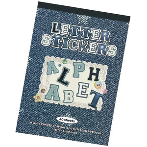 Bloc 40 feuilles de stickers alphabet scrapbooking, couverture couleur jean denim