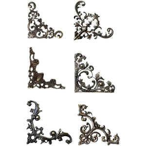 Coins photo baroques argentés pour scrapbooking, motif ajouré volutes et feuillages