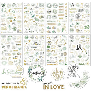 Stickers mariage scrapbooking, planches vert eucalyptus complètes