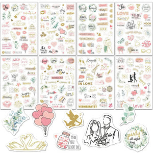 Stickers mariage scrapbooking, planches rose poudré pour cérémonie romantique