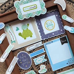 Autocollants bébé scrapbooking de tortues, palette douce bleu et gris pour faire-part et album