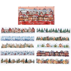 Autocollant transparent Fairy Cottage : cottages et villages enneigés aquarelle