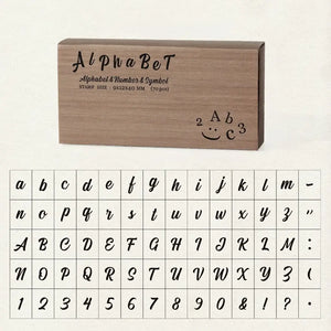Tampon alphabet scrapbooking, police cursive, coffret bois