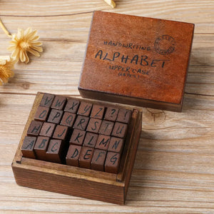 Tampon chiffres scrapbooking, alphabet manuscrit majuscules en bois