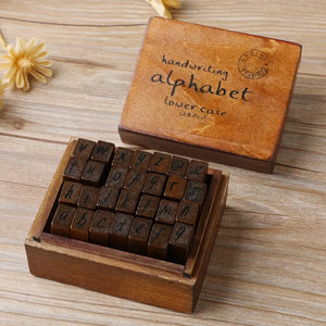 Tampon chiffres scrapbooking, alphabet manuscrit minuscules en bois