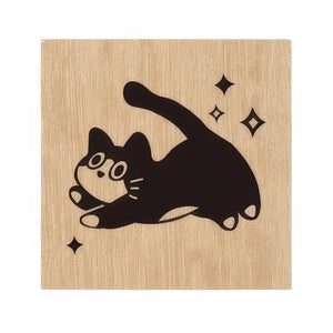 Tampon scrapbooking Animaux, chat noir bondissant en bois