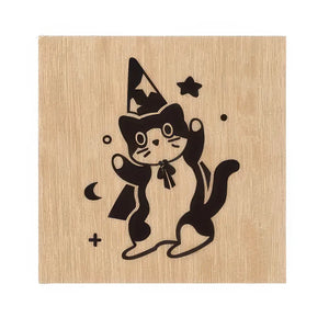 Tampon scrapbooking Animaux, chat noir magicien en bois