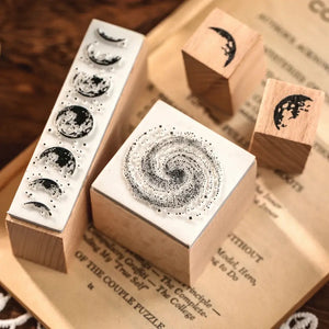 Tampon scrapbooking Nature, tampons phases de lune et galaxie en bois
