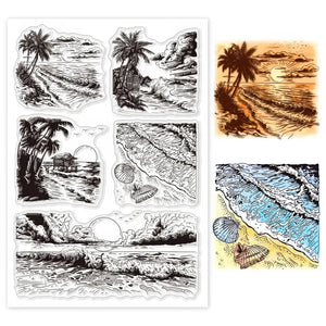 Planche de tampons Nuage et Pluie scrapbooking en silicone : bord de mer et vagues