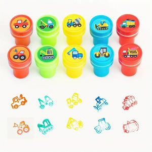 Tampon scrapbooking Véhicules, lot de dix tampons auto-encreurs colorés