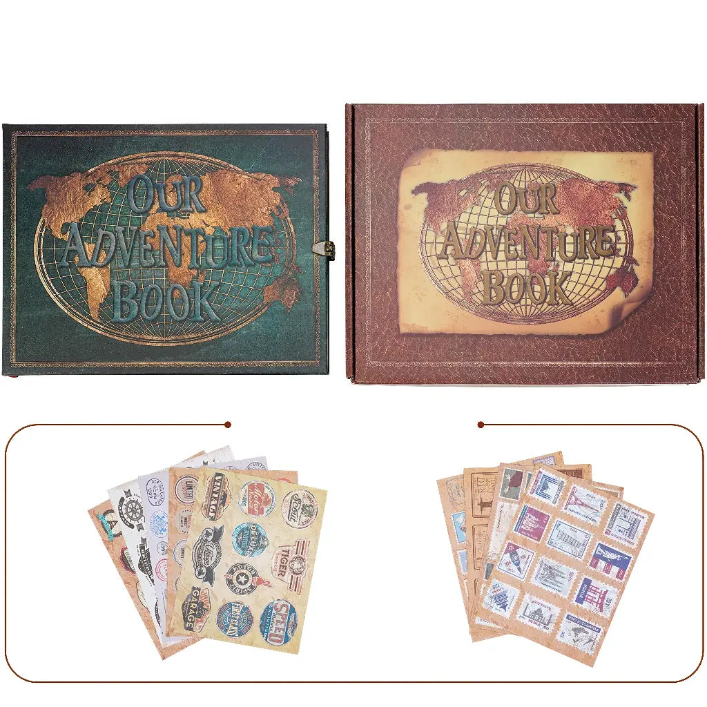 Contenu du Paquet avec Album de Voyage Scrapbooking, boîte de rangement, timbres et stickers