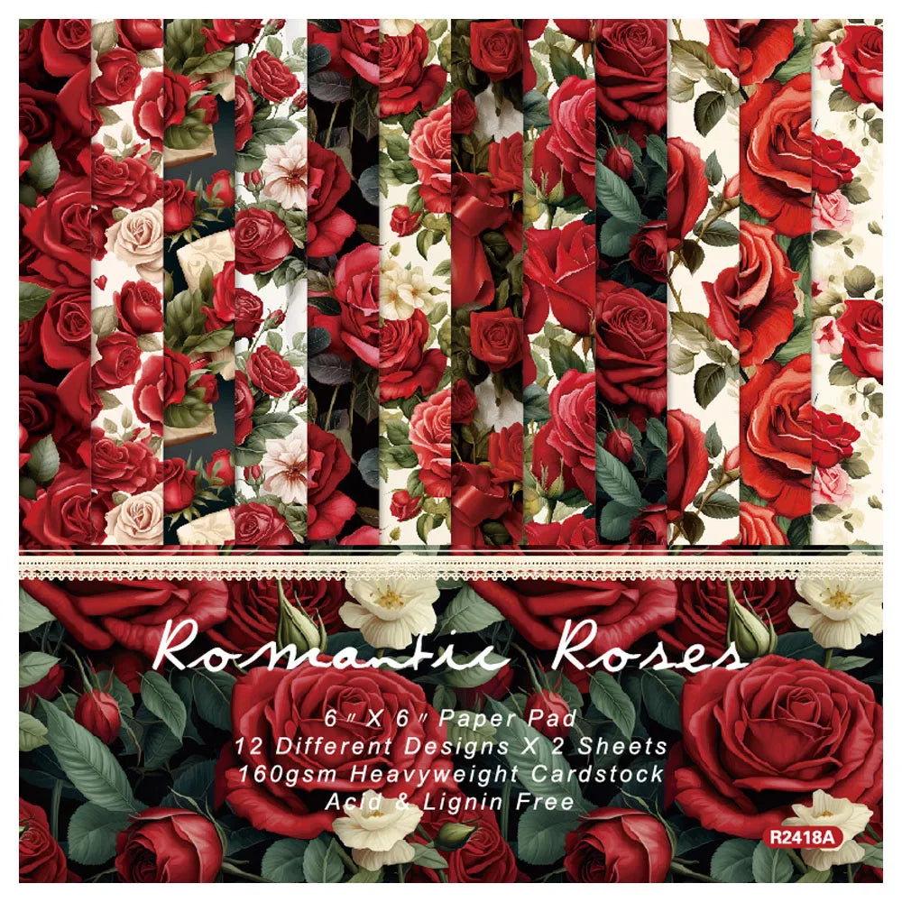 Lot Papier Scrapbooking Roses Rouges