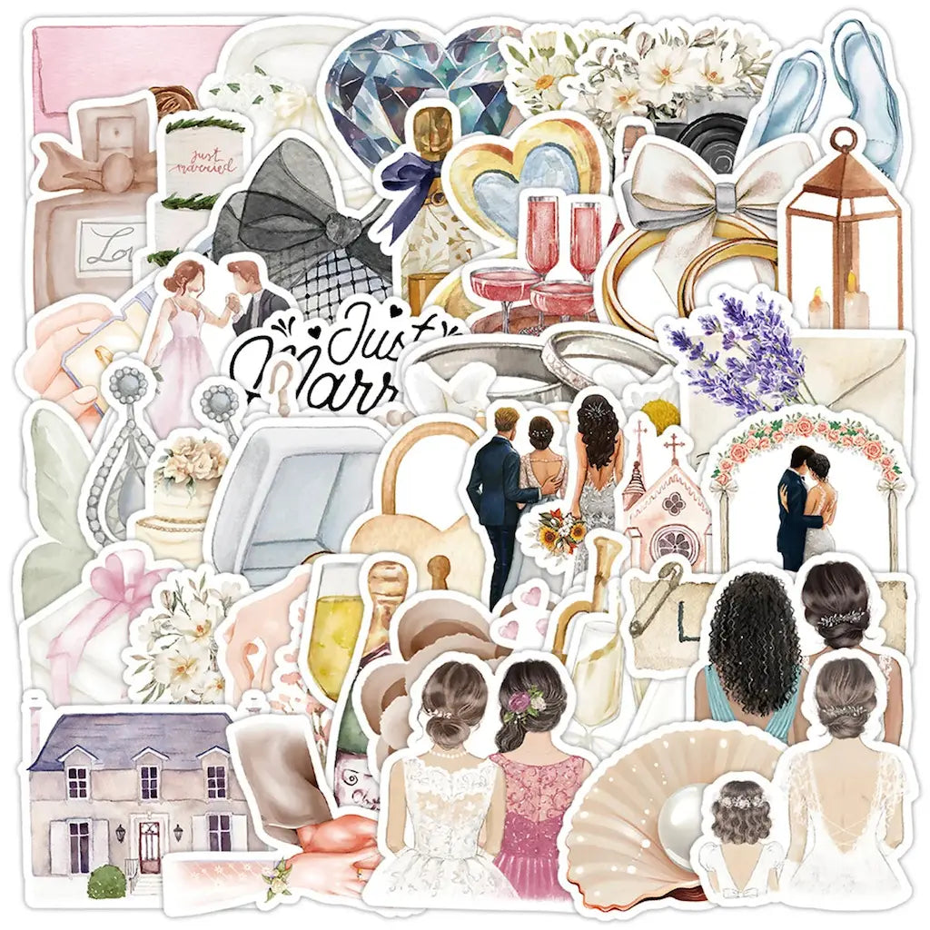 Pack d'autocollants mariage scrapbooking multicolore complet jour J