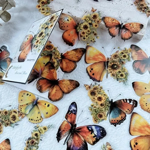 Papillons vintage orange et tournesols pour scrapbooking, autocollants transparents