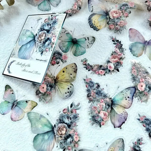 Autocollants papillons vintage pastel et couronnes fleuries pour albums