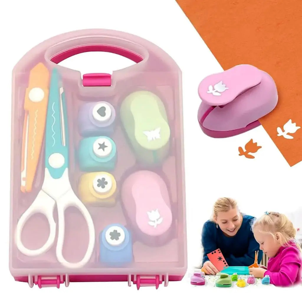 Coffret perforatrice scrapbooking en mallette avec ciseaux et perforatrices