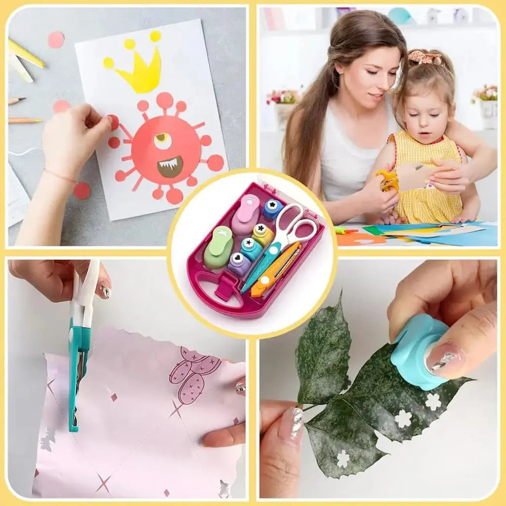Mallette de perforatrices ouverte prête pour un atelier créatif