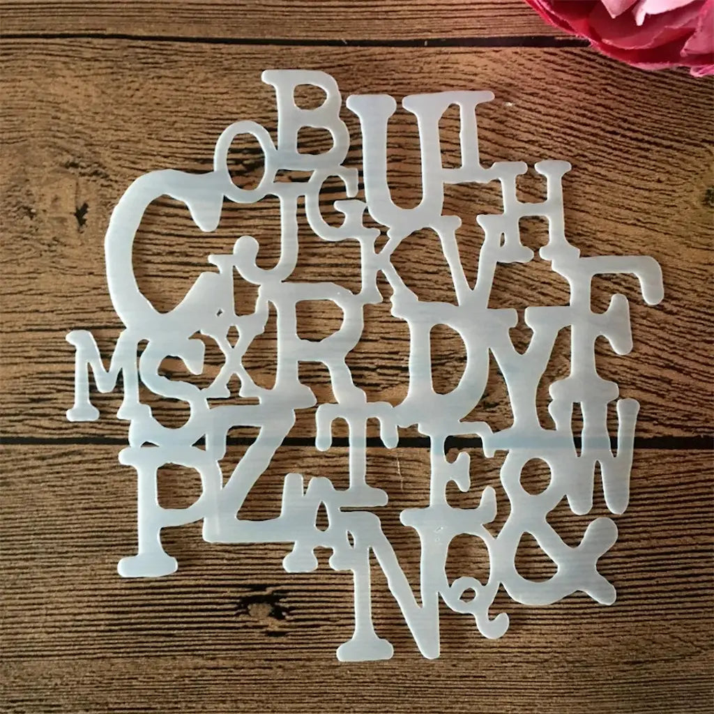 Grand pochoir alphabet lettres entrelacées en 3D, alphabet complet stylisé en plastique blanc