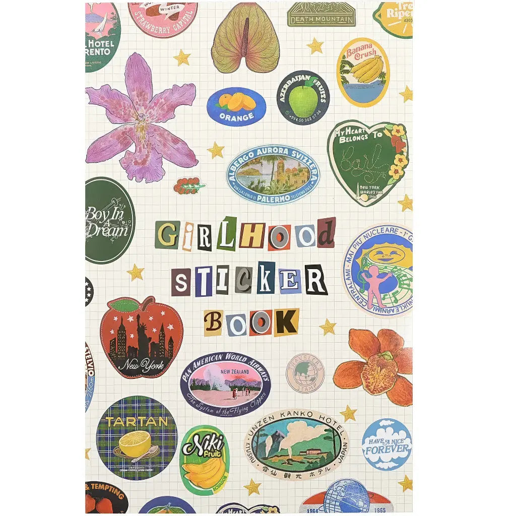 Couverture livre stickers scrapbooking esprit ado : badges rétro mode et hôtels imaginaires des années 2000