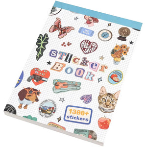 Livre stickers scrapbooking couverture bleue, 1300+ motifs ado années 2000 (papillons, chats, fleurs)