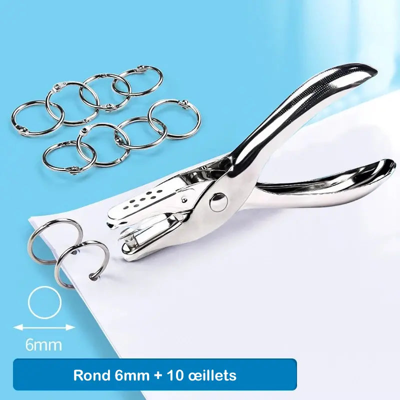 Pince perforatrice œillet atteignant le centre d'une feuille