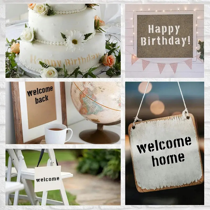 Pochoir Alphabet et Chiffres pour Happy Birthday et Welcome