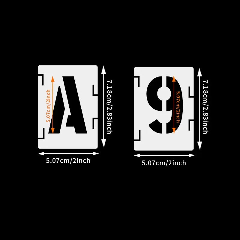Pochoir Alphabet et Chiffres dimensions des lettres détaillées