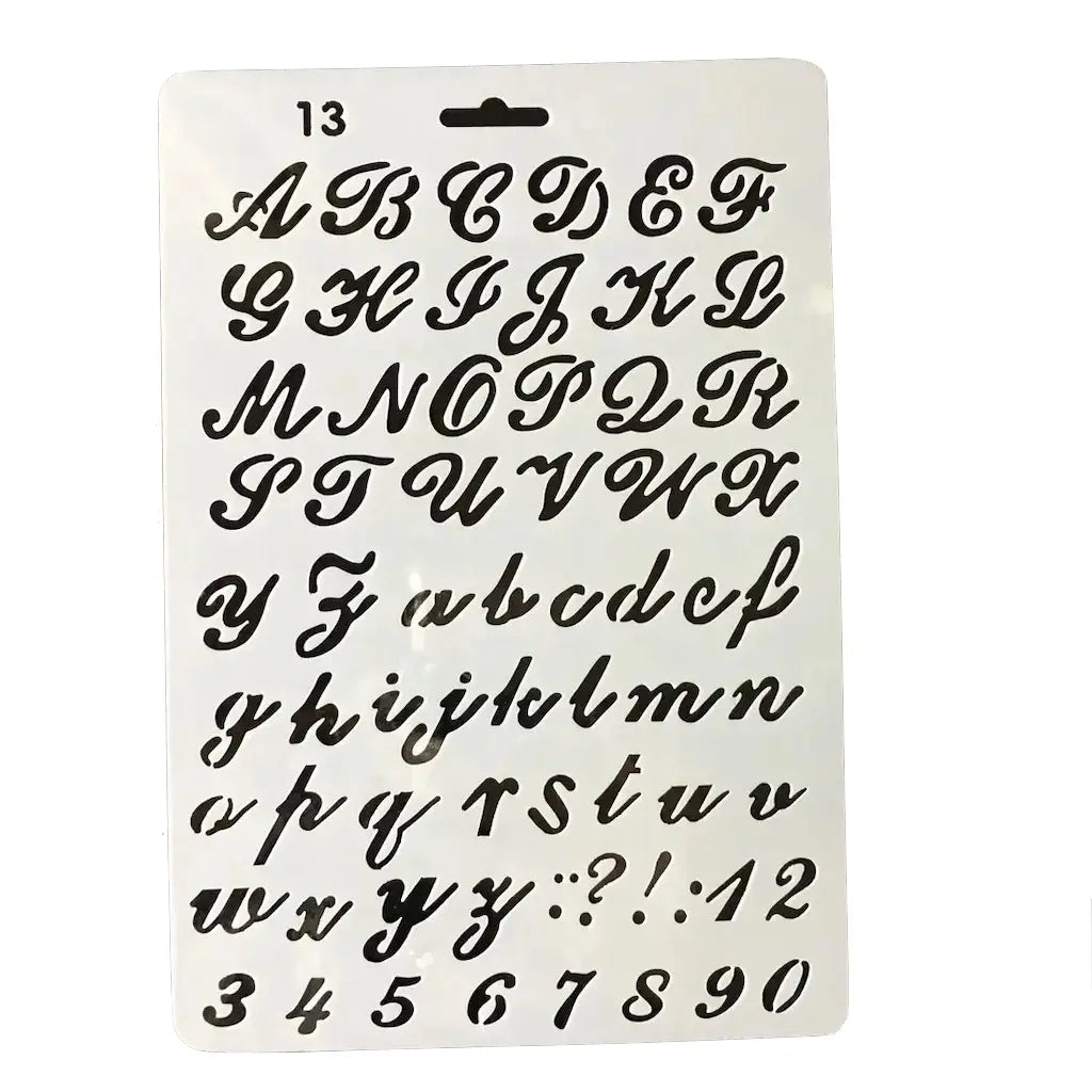 Pochoir alphabet grand format écriture cursive italique élégante, majuscules minuscules