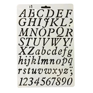 Pochoir alphabet grand format police serif italique fine, lettres et chiffres élégants