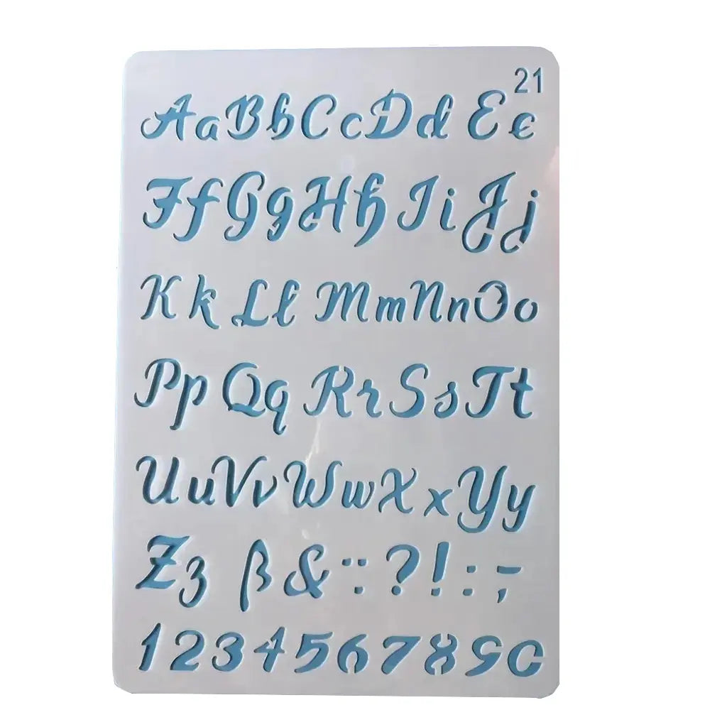Pochoir alphabet grand format italique cursive double casse, lettres reliées et chiffres